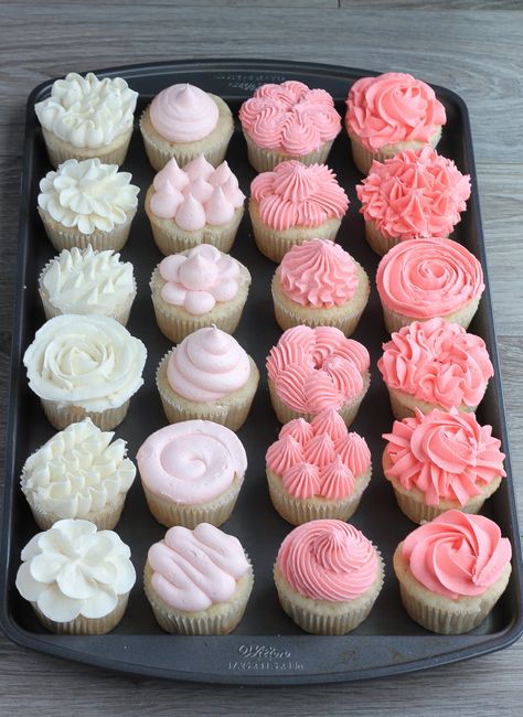 24 different ways to decorate a cupcake - Baking with Blondie Vanilla Cupcake Decoration, Cupcake Recipes Decorating, Wedding Cupcake Designs Decoration, Butter Cream Cupcake Designs, Different Ways To Frost Cupcakes, White Frosting Cupcake Designs, Cupcake Simple Design, How To Decorate A Cupcake, Pastel Cupcake Ideas