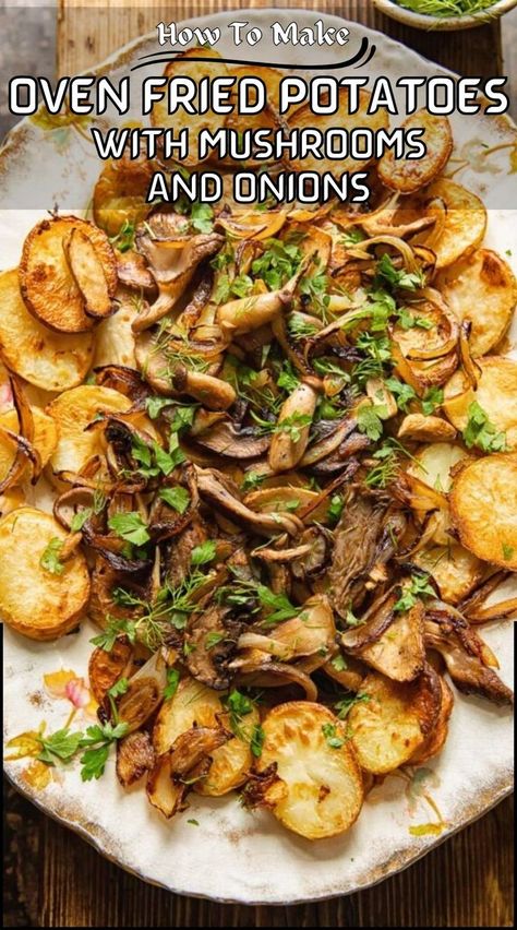 Roasted Mushrooms And Potatoes, Potato Mushroom Onion Recipes, Potatoes And Mushrooms Recipes, Potatoes Mushrooms And Onions, Potato And Mushroom Bake, Fried Red Potatoes And Onions, Mushroom Potatoes Recipes, Mushroom And Onion Recipes, Mushroom And Potato Recipes