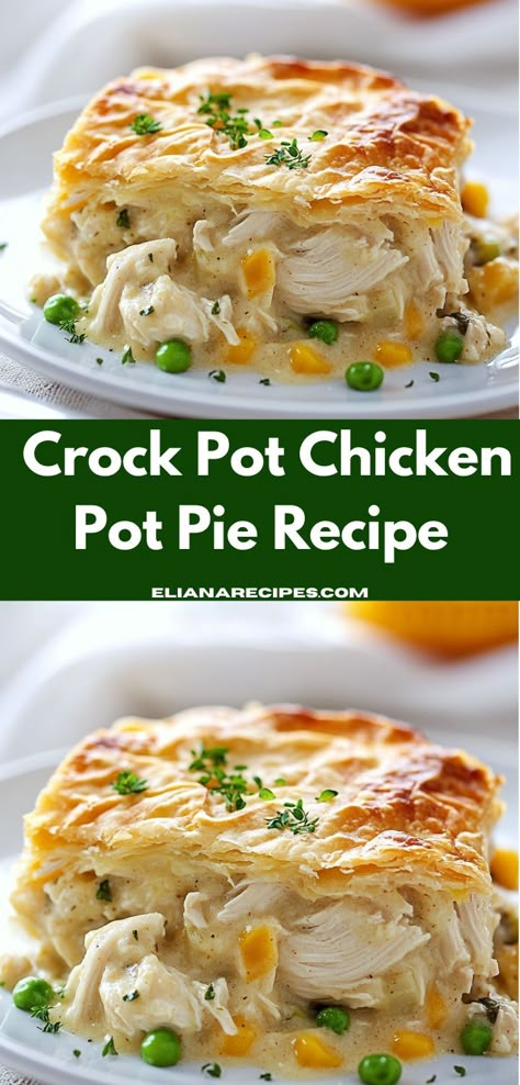 Searching for a warm, cozy dish? This Crock Pot Chicken Pot Pie Recipe delivers on flavor and ease, making it ideal for busy families. Enjoy a delightful dinner that warms the heart and soul." Slow Cooker Chicken Pot Pie Recipe, Chicken Pot Pie Recipe Crockpot, Healthy Chicken Meals, Easy Crock Pot Chicken, Slow Cooker Chicken Pot Pie, Crockpot Chicken Pot Pie, Chicken Pot Pies, Chicken Casserole Recipes, Chicken Dinner Ideas