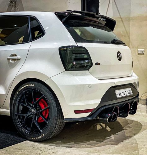 with gti bumper, maxton diffuser and akrapovic exhaust tip Vw Polo Interior Ideas, Polo 6 Modified, Vw Polo Tsi Modified, Polo Gti Modified, Polo Gt Modified, Vw Polo Tuning, Volkswagen Modified, Polo Modified, Vw Polo Modified