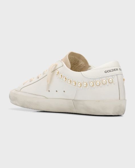 Golden Goose Superstar Mixed Leather Low-Top Sneakers | Neiman Marcus Cute Womens Shoes, Golden Goose Superstar, Preppy Shoes, Goose Shoes, Golden Goose Sneakers, Golden Goose Shoes, Golden Goose Deluxe Brand, Shoe Inspo, Swag Shoes