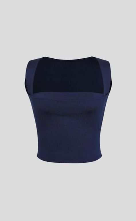 @shopmicas navy blue square cropped tank top Blue Summer Top, Navy Blue Outfit, Summer Shopping List, Navy Blue Crop Top, Summer Wishlist, Ballet Top, Top Azul, Snow White Costume, Top Summer Outfits