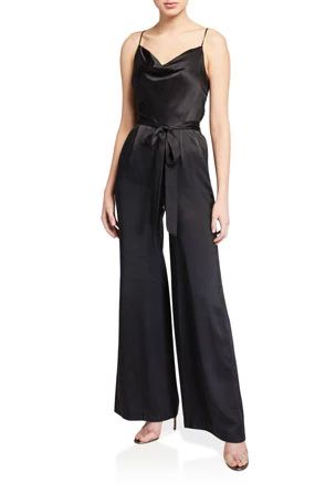 TZ2DB L'Agence Rannah Tie-Waist Silk Jumpsuit Black Silk Jumpsuit, Wedding Pantsuit, Gal Meets Glam Collection, Dessy Collection, Jumpsuits And Rompers, Silk Romper, Satin Jumpsuit, Silk Jumpsuit, Designer Jumpsuits