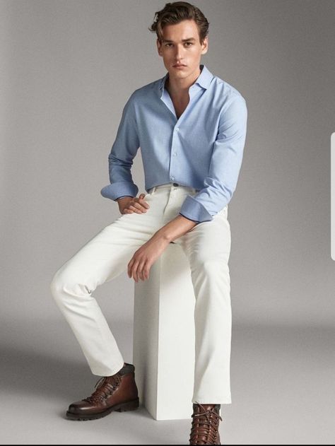 Pastel Outfit Men, Light Blue Shirt Outfit, Confident Men, Mens Office Wear, Mens Work Outfits, Semi Formal Attire, Semi Formal Outfits, Color Combos Outfit, Mens Casual Outfits Summer