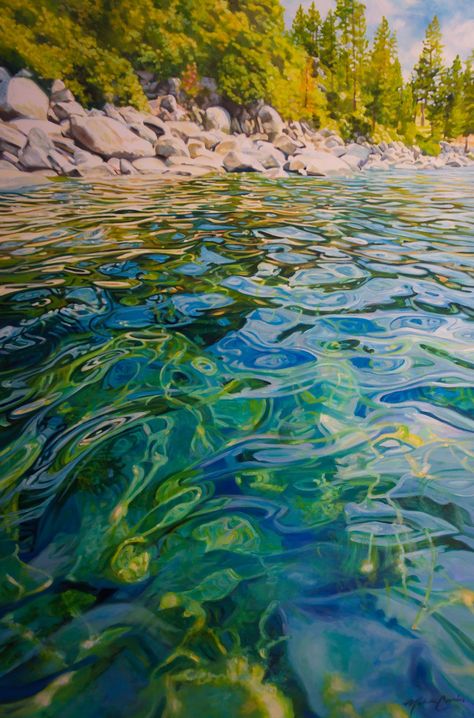 Michelle Courier Art, Michelle Courier, Wave Art Painting, Landscape Art Quilts, Reflection Art, Marine Art, Lake Art, Oceanography, Art Magazine