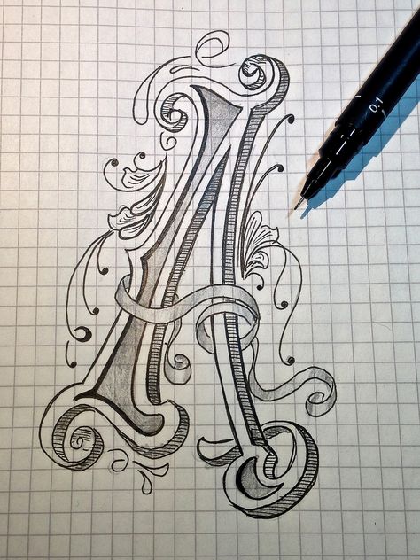 https://flic.kr/p/dMQn7v | Sketch - Letter A for Alphabet | Absolutely no idea what it´s good for, but it´s an A.. Inspired by all the cool lettering, old sign painters and gilded letters. Alfabet Letters, The Letter A, Drawing Letters, Creative Lettering, Lettering Styles, Illuminated Letters, Cool Lettering, A Pen, Graffiti Lettering