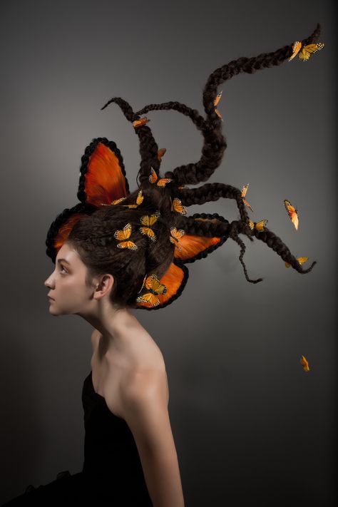 fantasy hair, monarch butterfly, hair butterfly Hairstyle Bow, Butterfly Hairstyle, Bow Braid, Exotic Hairstyles, Different Braids, Avant Garde Hair, Dramatic Hair, Hair To One Side, Editorial Hair