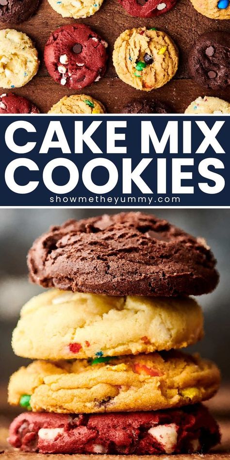 These Cake Mix Cookies can be made with any combination of cake mix, pudding mix, and mix-ins! These ultra fluffy cookies are quick, easy, and delicious. Bisquick Pudding Cookies, Betty Crocker Cake Mix Cookies Recipes, Making Cookies From Cake Mix Boxes, Cake Mix Cookies Gingerbread, Rainbow Cake Mix Cookies, Cake Mix Butterscotch Cookies, Cake Batter Pudding Cookies, Cookie Recipes Made From Cake Mixes, Cookies Recipes With Cake Mix Easy