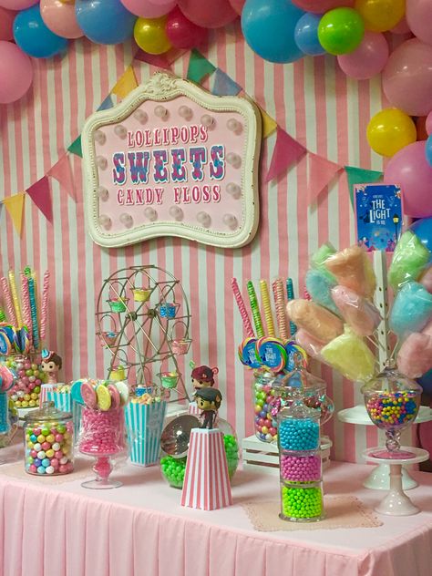 Disney Candy Table, Two Sweet Party 2nd Birthday Candy Table, Candyland Theme Dessert Table, Candy Theme Birthday Party Decorations Dessert Tables, Candyland Buffet Table Ideas, Candyland Candy Buffet, Pink Candy Table, Disney Candy, Mary Poppins Returns