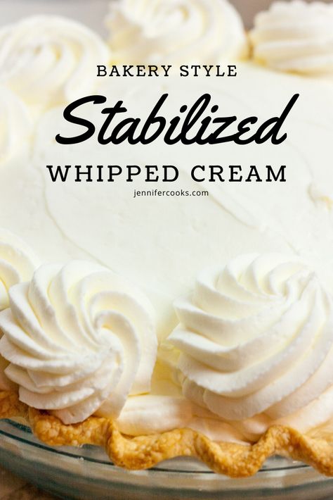 Looking to make whipped icings like the bakery that don’t turn into a melty mess on your beautiful cake? Stabilized Whipped Cream is your answer! | JenniferCooks.com  #stabilizedwhippedcreamfrosting  #whippedcreamfrosting #whippedfrosting #whippedicing #whippedicingrecipe #bakerywhippedicing #bakerywhippedicingrecipe #howtostabilizewhippingcream #firmwhippedcreamfrosting #stabilizingwhippedcream #stiffwhippedcreamforpiping #whippedfrostingrecipeforcakes Piped Whipped Cream, Sturdy Whipped Frosting, Stabilized Whipped Cream Icing, Stabilized Whipping Cream, Best Stabilized Whipped Cream Frosting, Whipped Creme Recipe, Stabilized Whipped Cream With Cream Of Tartar, Firm Whipped Cream, Bakery Whipped Cream Frosting