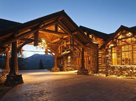 Cabin Homes Interior, Cabin Mansion, Luxury Log Cabins, Log Cabin Ideas, Porte Cochere, Sanctuary Bedroom, Log Cabin Homes, Cabin In The Woods, Jackson Hole