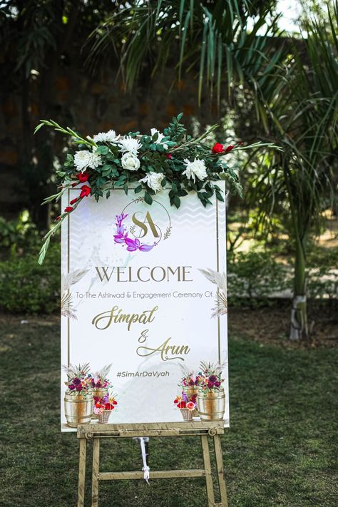 Flex Decoration Ideas Wedding, Wedding Sunboard Design, Wedding Banner Ideas Entrance, Engagement Standee Design, Engagement Entry Board, Engagement Name Board Ideas, Sunboard Design, Wedding Standee Design, Engagement Entrance Board