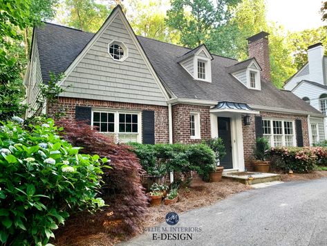 E-DESIGN: My TOP 10 REAL HOME Exterior Makeovers – Before and After Different Color Brick Exterior, How To Pick Exterior House Colors, Cape Exterior, Kylie M Interiors, Shutter Colors, Best Exterior Paint, White Siding, Greige Paint Colors, Exterior Painting