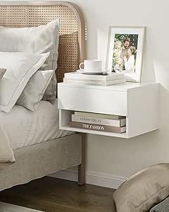 Aobafuir Floating Nightstand, Small Modern Floating Nightstand with Drawer, Floating Shelves for Bedroom, Bathroom, White Modern Floating Nightstand, White Nightstands, Shelves For Bedroom, Floating Bedside Table, Bathroom White, White Nightstand, Shelves In Bedroom, Drawer Shelves, White Bathroom