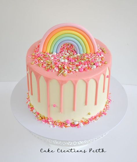 Cake Decoration for Every Occasion Drip Cake Rainbow, Rainbow And Sprinkles Cake, Pink Cake With Rainbow, Cake With Rainbow Decoration, Pink 3rd Birthday Cake, Rainbow Pink Cake, Sprinkle Rainbow Cake, First Birthday Cake Pastel, Kids Rainbow Cake