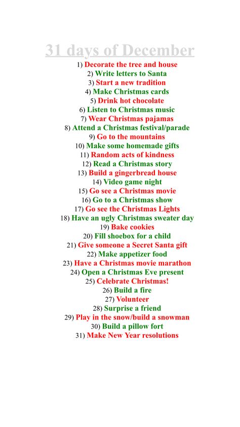 December Christmas Month, 25 Days Of December, Things To Do Each Day Of December, December Vlog Ideas, December List Of Things To Do, Month Of December Activities, Things To Do Every Day Of December, Xmas To Do List, December Bucket List Ideas