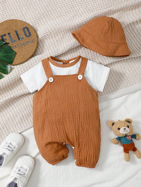 Brown  Collar   Animal,Colorblock,Plain  Embellished Non-Stretch  Baby Boys Clothing Baby Summer Outfits Boy, Baby Boy Outfits Newborn Summer, Newborn Summer Outfits, Boys Clothes Patterns, Summer Texture, Skirt Patterns, Baby Boy Summer, Summer Baby Clothes, Baby Boy Clothes Newborn