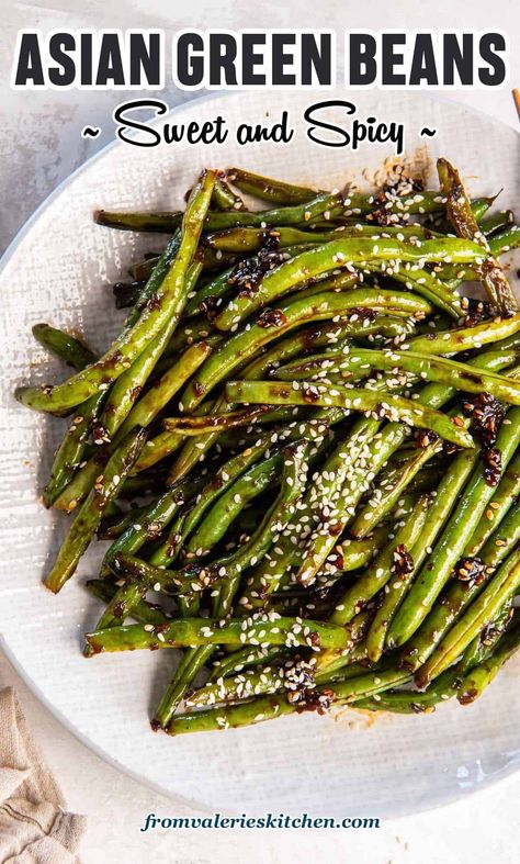 Spicy Asian Green Beans, Asian Green Beans And Mushrooms, Green Bean Recipes Spicy, Sesame Green Beans Asian, Sesame Garlic Green Beans, Asian Inspired Green Beans, Asian String Beans Recipe, Hot Honey Green Beans, Asian Roasted Green Beans