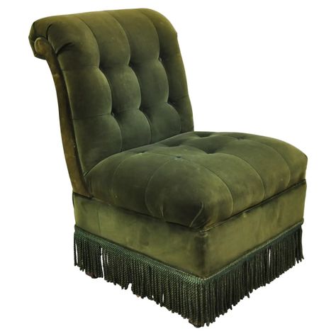 Antique Art Deco Green Velvet Mohair Rolled Back Fringed Slipper Lounge Chair For Sale at 1stDibs Salon Art Deco, Slipper Chairs, Velvet Slippers, Matching Chairs, Modern Lounge Chairs, Modern Lounge, Decor Guide, French Art Deco, Antique Art Deco