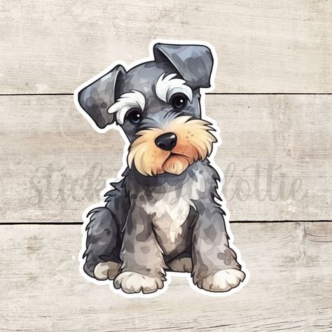 Cute Schnauzer Drawing, How To Draw A Schnauzer, Cartoon Schnauzer, Schnauzer Drawing, Dog Design Art, Schnauzer Art, Dog Themed Gifts, Schnauzer Dog, Stickers For Kids