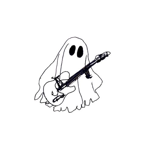 Ghost Guitar Tattoo, Guitar Aesthetic Tattoo, Ghost With Guitar Tattoo, Skateboarding Ghost Tattoo, Cool Guitar Tattoos, Ghost On A Skateboard Tattoo, Ghost With Camera Tattoo, Guitar Related Tattoos, Guitar Tattoo Aesthetic