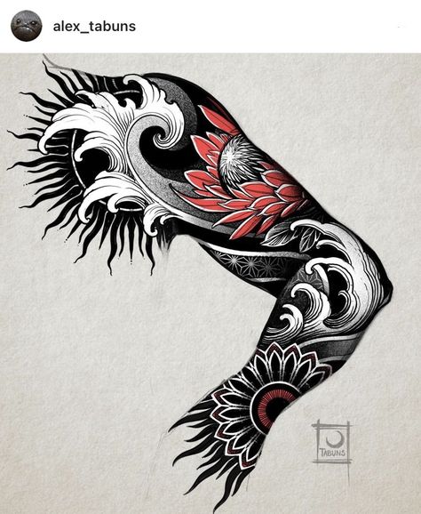 Full Arm Japanese Tattoo, Irezumi Sleeve Design, Japanese Ornament Tattoo, Japanese Waves Tattoo Design, Traditional Japanese Wave Tattoo, Wave Arm Tattoo, Water Tattoo Sleeve, Pattern Sleeve Tattoo, Tattoo Sleeve Stencil