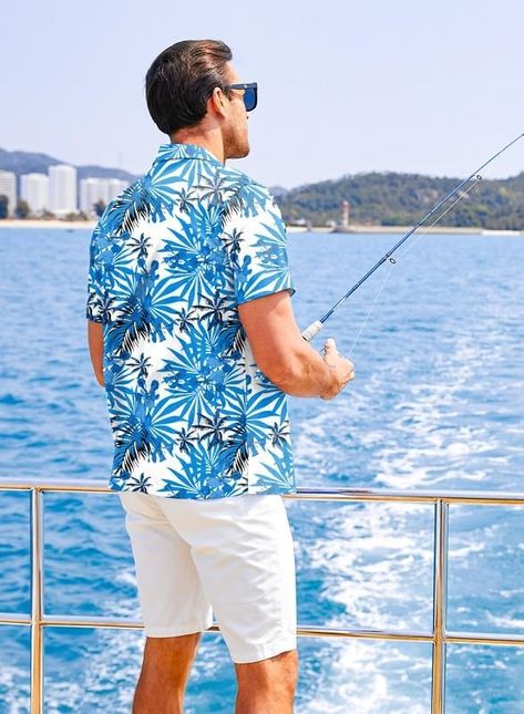 Amazon.com: JMIERR Mens Button Up Short Sleeve Hawaiian Shirts Vacation Shirts for Men Summer Beach Shirts with Pocket,US 43(L),1 Blue : Clothing, Shoes & Jewelry Hawaii Shirt Outfit, Lightning Thief, Shirt Outfit Men, Blue Clothing, Blue Hawaii, Beach Blue, Men Summer, Mens Button Up, Mens Hawaiian Shirts