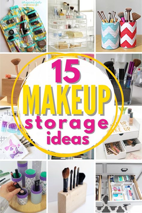 16 BEST Makeup Storage Ideas To Organize Cosmetics Diy Makeup Storage Ideas, Diy Makeup Organizer, Makeup Storage Ideas, Easy Diy Makeup, Rangement Makeup, Diy Makeup Storage, Diy Organizer, Makeup Drawer Organization, Makeup Organization Diy