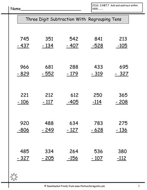 three digit subtraction worksheet Three Digit Subtraction, Subtraction With Borrowing, Subtraction With Regrouping Worksheets, Regrouping Subtraction, Subtraction With Regrouping, Math Addition Worksheets, Math Subtraction, 3rd Grade Math Worksheets, Subtraction Practice