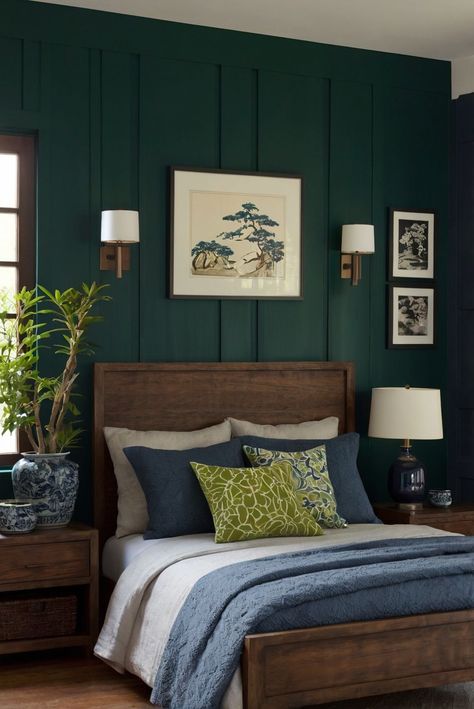 Choosing the right bedroom colors to complement your wooden furniture can transform your space into a cozy retreat. Learn how! #ad     #Colortrend #wallpaint2024  #color2024  #DIYpainting  ##DIYhomedecor  #Fixhome Benjamin Moore Van Deusen Blue, Choosing Bedroom Colors, Gothic Living Rooms, Cherry Wood Bedroom, Blue Green Bedrooms, Van Deusen Blue, Dark Boho Living Room, Gothic Living Room, Furniture Color Schemes