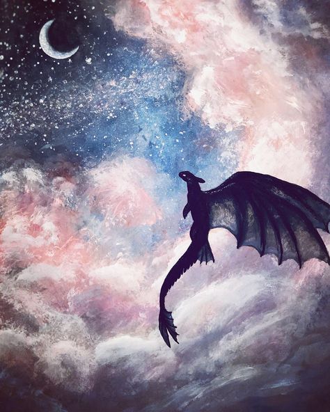 Cute Toothless Art, Painting Of A Dragon, Cloud Dragon Art, How To Train Your Dragon Watercolor, How To Train Your Dragon Phone Wallpaper, Toothless Dragon Painting, Httyd Watercolor, Watercolor Art Dragon, Watercolor Toothless