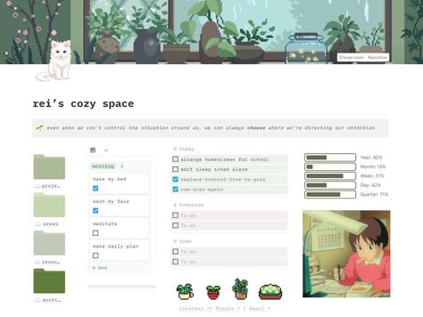 Simple Notion Setup, Notion Set Up Ideas, Notion Green Aesthetic Template, Minimal Notion Setup, Aesthetic Notion Notes, Notion Setup Ideas, Wesley Anna Notion Library, Background Notion Aesthetic, Summer Notion Template