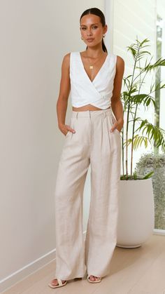 #BEAUTY, #RELATIONSHIPS #Fashion #Animals #Outfits #Winter Outfits #Animals Linen Pants Women Casual, Linen Pants Formal Outfit, Fusion Fashion Inspiration, White And Beige Outfits, Women Linen Outfit, Wrap Pants Outfit, Crop Top And Pants Outfit, White Pants Outfit Casual, Vietnam Outfit Ideas