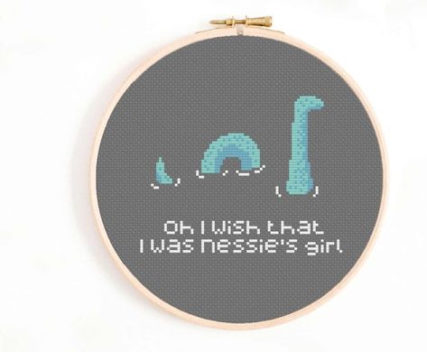 Bigfoot Embroidery, Monster Cross Stitch, Stitch Things, Geeky Cross Stitch Patterns, Fall Embroidery, Funny Cross Stitch Patterns, Aida Cloth, Loch Ness Monster, Loch Ness