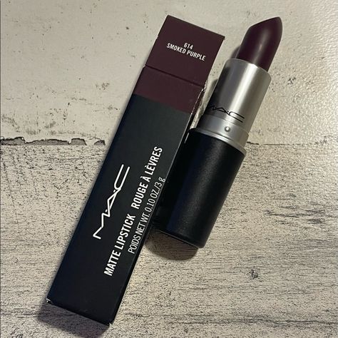 Rare Mac Smoked Purple Matte Lipstick Lip Care Stunning Perfected Look 90s Dark Lipstick, Goth Cosmetics, Purple Makeup Products, Mac Smoked Purple, Dark Plum Lipstick, Purple Matte Lipstick, Vampy Lipstick, Dark Purple Lipstick, Plum Lipstick