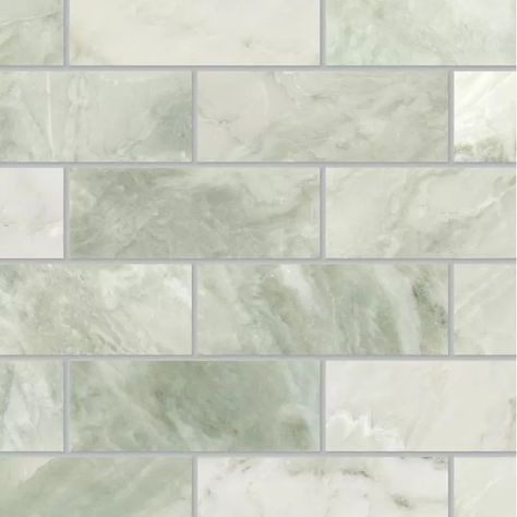 Satori Tereno Verde Brick 12-in x 12-in Polished Natural Stone Marble Brick Floor and Wall Tile (... | Lowe's Lowe’s Bathroom Tile, Sage Green Backsplash Kitchen, White Cabinets Green Backsplash, Green Patterned Tile, Sage Green Bathroom Tiles, Green Kitchen Tiles Backsplash, Bathroom Tile Floor Ideas, Sage Green Tile, Green Floor Tile