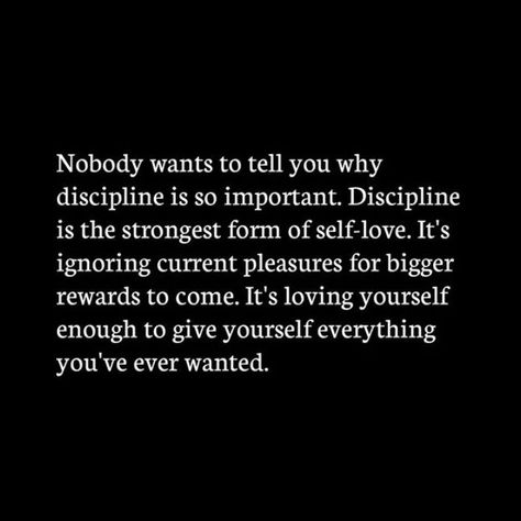 Discipline is the strongest form of self-love without discipline you can't accomplish your goals.❤️ In My Feelings, Note To Self Quotes, Self Quotes, Life Motivation, Self Improvement Tips, Empowering Quotes, The Bridge, Fact Quotes, Note To Self