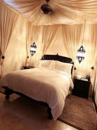 Drape Wall Bedroom, Draped Walls Bedroom, Bedroom Ceiling Fabric Draping, Draped Wall Bedroom, Drapes For Ceiling, Draping Fabric From Ceiling Bedroom, Fabric Covered Walls Bedroom, Draped Tapestry Ceiling, Hang Fabric From Ceiling