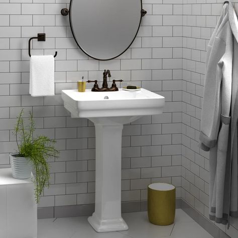 Barclay Sussex Vitreous China Rectangular Pedestal Bathroom Sink with Overflow & Reviews | Wayfair Pedistool Sink, Pedestal Sink Bathroom, Console Bathroom Sink, Pedestal Bathroom Sink, Rectangular Sink Bathroom, Rectangular Bathroom, Lavatory Sink, Pedestal Sinks, Plumbing Bathroom