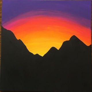 Paint A Mountain, Mountain Sunset Painting, Sunset Painting Easy, Sunset Canvas Painting, Silhouette Painting, Simple Canvas Paintings, Cute Canvas Paintings, Easy Canvas Art, Easy Canvas Painting