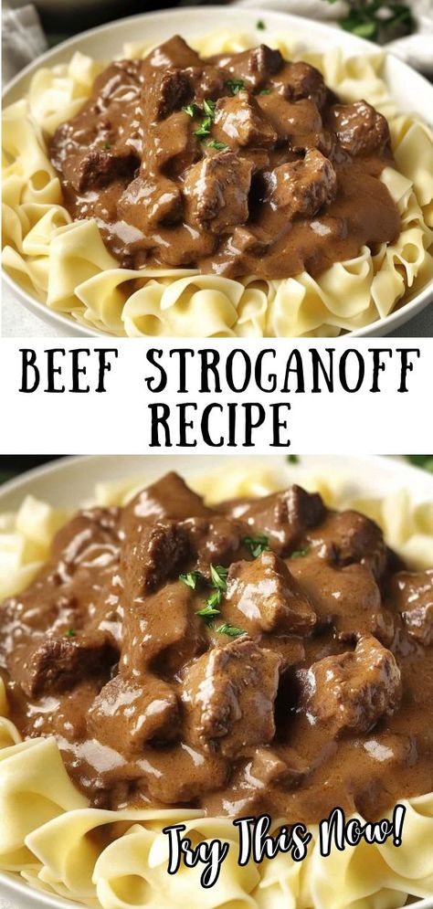 Creamy homemade beef stroganoff, perfect for cozy family dinners. Golden Mushroom Beef Stroganoff, Beef Tip Stroganoff Recipe, Beef Stroganoff With Brown Gravy Packet, Quick And Easy Beef Stroganoff, Beef Stroganoff With Cream Of Mushroom, Strogonoff Recipes, Crockpot Beef Stroganoff Easy, Slow Cook Beef Stroganoff, Beef Stroganoff Stove Top