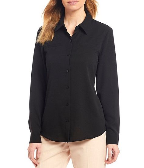 Piper Machine Washable Lightweight Soft Crepe de Chine Button Front Top #Sponsored #Lightweight, #sponsored, #Soft, #Washable Dressy Shirts, Alex Marie, Sheer Lace Top, Collar Neck, Button Front Top, Baby Alive, Romantic Style, Dillard's, Lace Tops