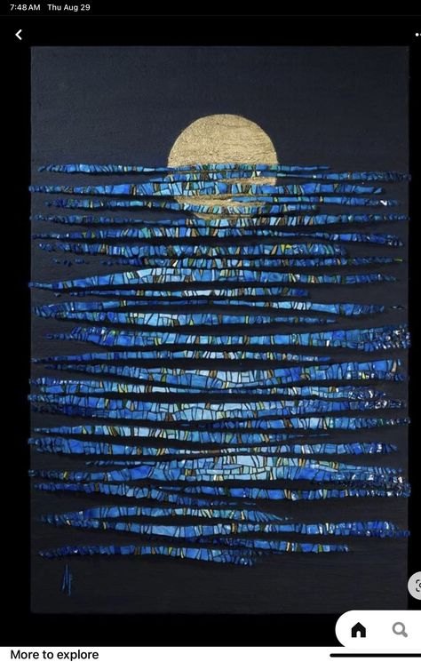 Landscape Art Quilts, Landscape Quilt, Quilt Modernen, Mosaic Art Projects, Collage Art Projects, Glass Mosaic Art, Landscape Quilts, Mosaic Artwork, Moon River