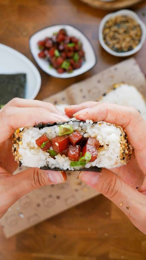 Spam Onigiri Recipe Onigiri Filling Ideas Recipes, Shrimp Onigiri Recipe, Spam Onigiri Recipe, Onigiri Spam, Spam And Rice Recipes, Riceball Recipes, Onigiri Recipe Filling Ideas, Oyster Pancake Recipe, Onigiri Filling Ideas