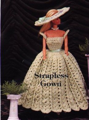 Free Barbie Crochet Patterns Wedding Dresses, Crochet Barbie Patterns Free Ball Gowns, Barbie Crochet Gown, Beige Gown, Crochet Gown, Barbie Gown, Crochet Barbie Patterns, Crochet Doll Clothes Free Pattern, Free Barbie