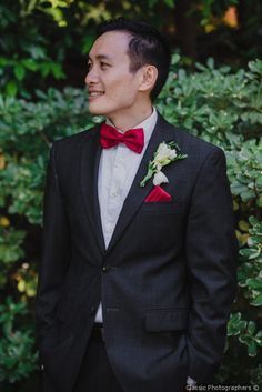 Groom black tuxedo  Groom black tuxedo  cherry red bow tie - groom attire inspiration {Classic Photographers} Black Tux With Red Bow Tie, Black Tux Red Bow Tie, Black Suit Red Bow Tie, Black Tuxedo Groom, Groom Black Tuxedo, Black Suit Red Tie, Groomsmen Attire Black, Red Tux, Tuxedo Groom