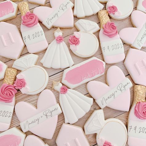 White And Pink Bridal Shower Decor, Pastel Pink Bridal Shower Ideas, Bridal Shower Ideas Pink And White, Pink Bridal Shower Desserts, Hot Pink Bridal Shower Cookies, Pink Theme Bridal Shower Ideas, Blush And Bashful Bridal Shower Ideas, Bridal Shower Themes Pink, Pretty In Pink Bridal Shower Theme