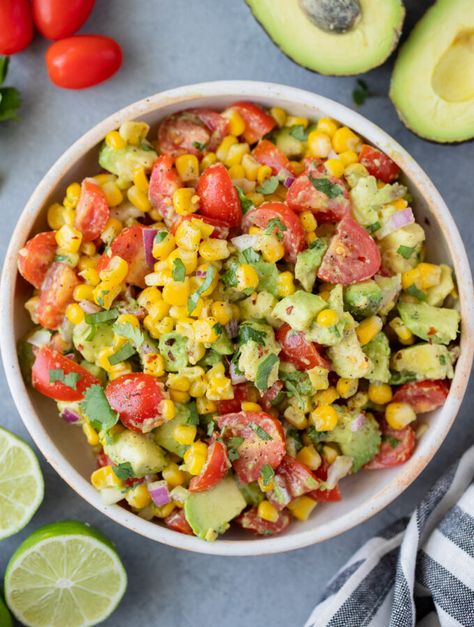 Paleo, Gluten-Free, Whole30 & Simple Recipes - The Clean Eating Couple Corn Tomato Avocado Salad, The Clean Eating Couple, Clean Eating Couple, Tomato Avocado Salad, Clean Eating Vegetarian, Easy Corn, Healthy Appetizer, Easy Clean Eating Recipes, Tomato Avocado