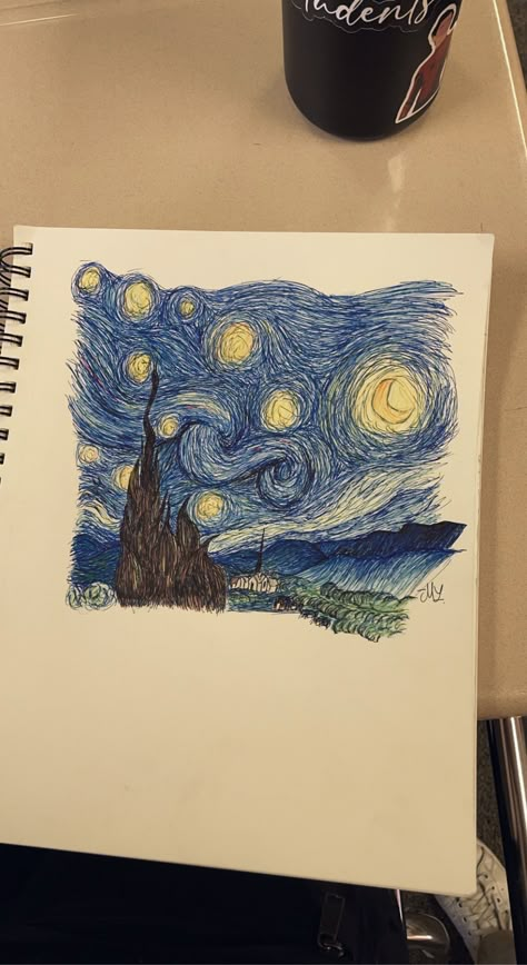 Desenhos Van Gogh, فنسنت فان جوخ, Arte Doodle, Posca Art, صفحات التلوين, Arte Van Gogh, Cute Sketches, The Starry Night, Van Gogh Art