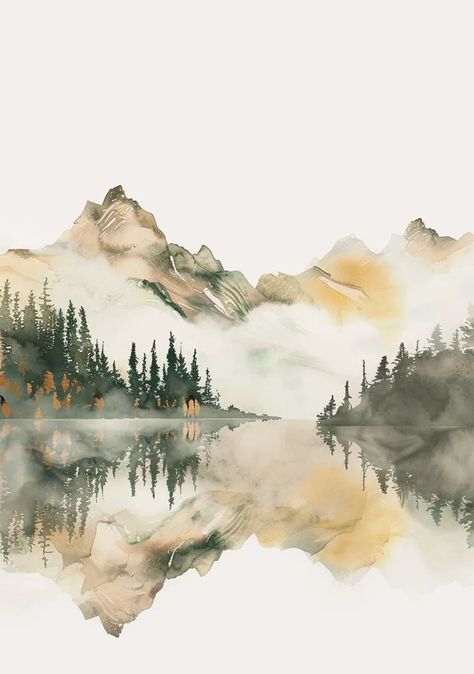 The image is a watercolor painting of a mountain landscape. The mountains are in the background and are covered in snow ->> more details in ai-img-gen.com Alaska Landscape, Mountain Watercolor, Minimalistic Poster, Mountain Background, Serene Landscape, Watercolor Pictures, Watercolor Mountains, Snow Mountain, Landscape Poster